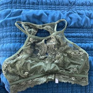 Lace high neck  Bralette - Olive Green